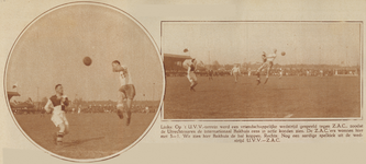 874333 Collage van 2 foto's betreffende de vriendschappelijke voetbalwedstrijd tussen U.V.V. (Utrecht) en Z.A.C. ...